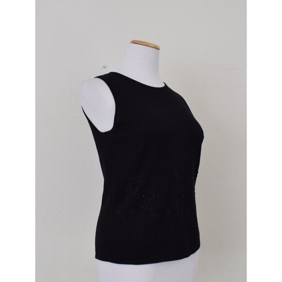 Vintage 90s Stretch Silk/Rayon Black Embroidered + Beads Tank Top | size PM - Picture 10 of 10